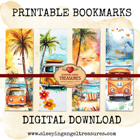 Printable Retro Beach Summer Bookmarks- DIGITAL DOWNLOAD