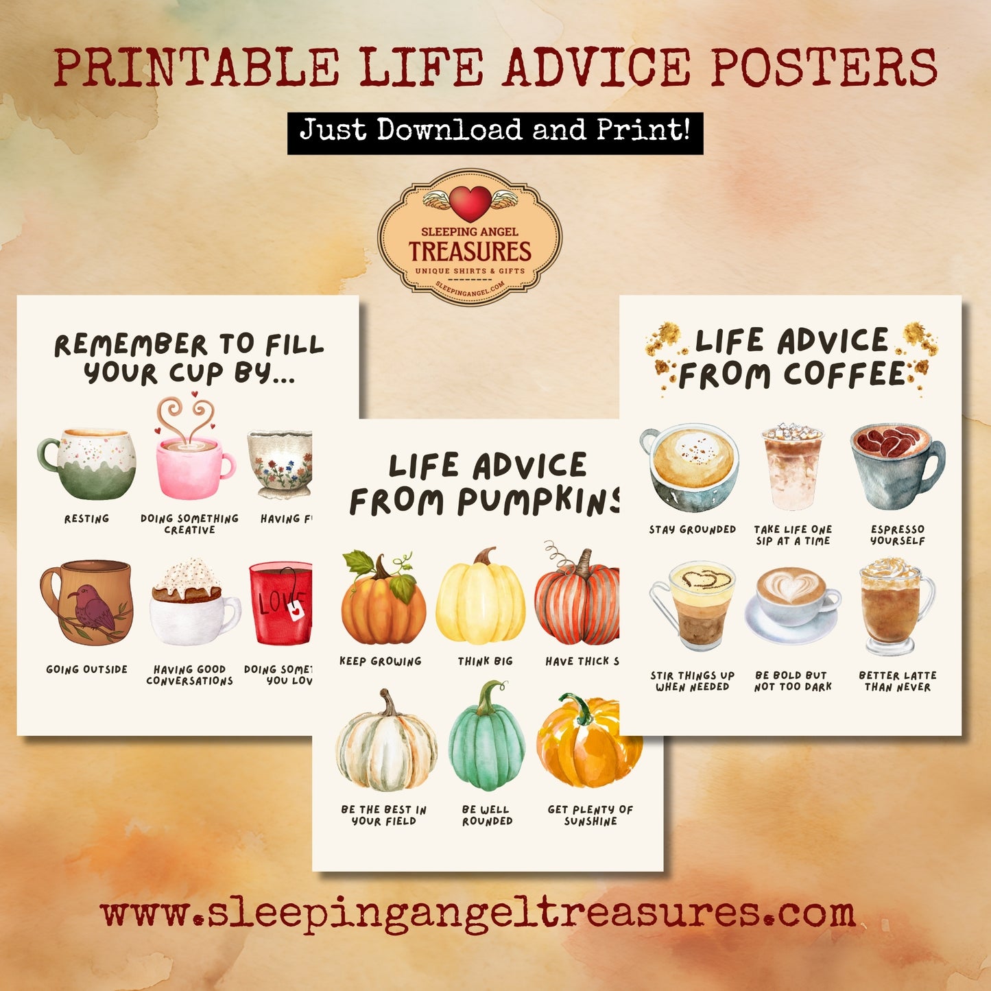 Printable Life Advice from Coffee & Pumpkins Poster Pack - DIGITAL DOWNLOAD