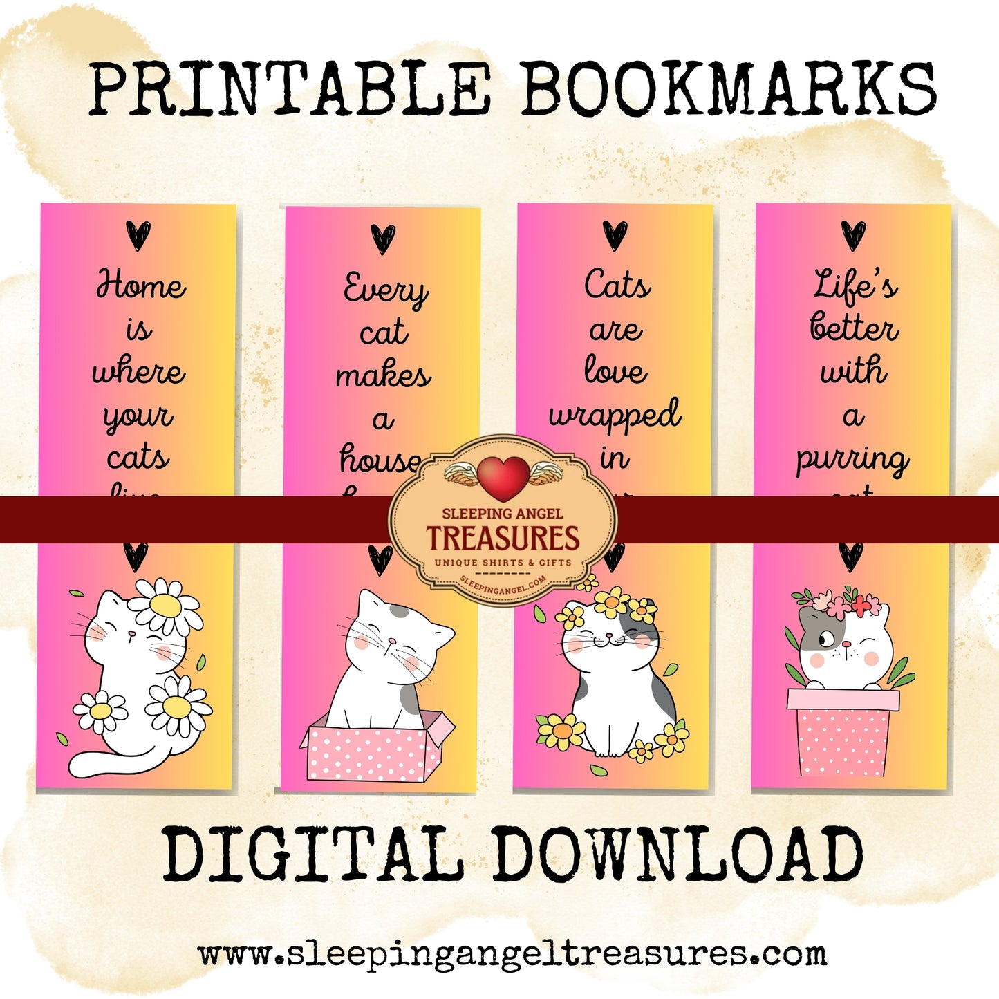 Printable Cute Cat Quotes Bookmarks- DIGITAL DOWNLOAD
