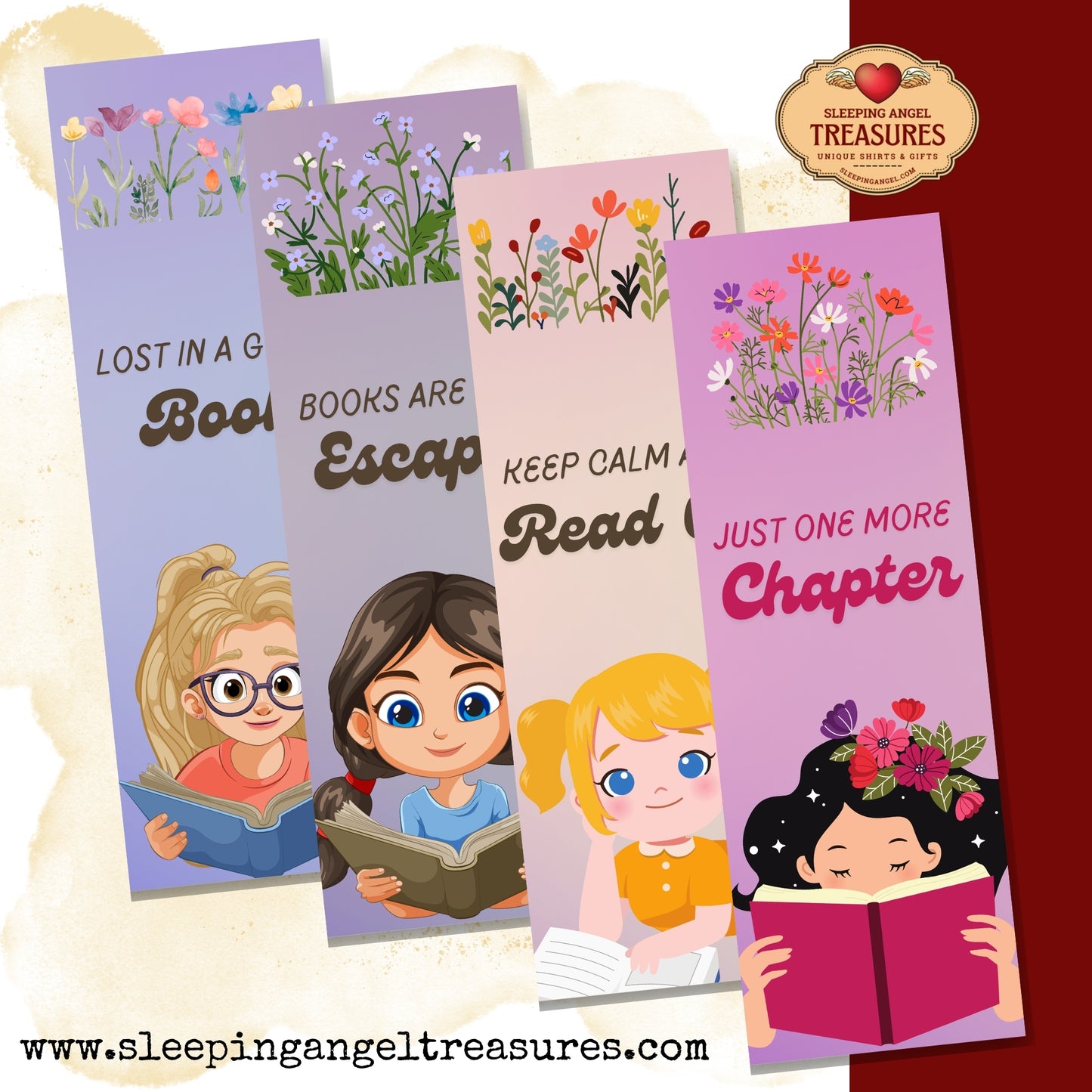 Printable Cute Girl Reading Quotes Bookmarks- DIGITAL DOWNLOAD