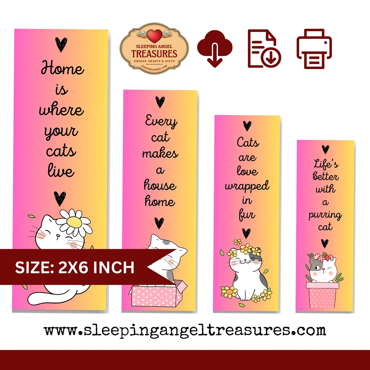 Printable Cute Cat Quotes Bookmarks- DIGITAL DOWNLOAD