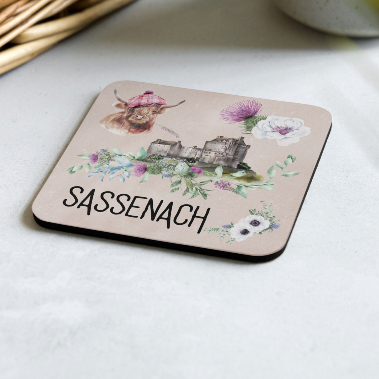Sassenach Fan Gift, Outlander Cork-back Coaster, Outlander Gift Idea, Sassenach Coaster