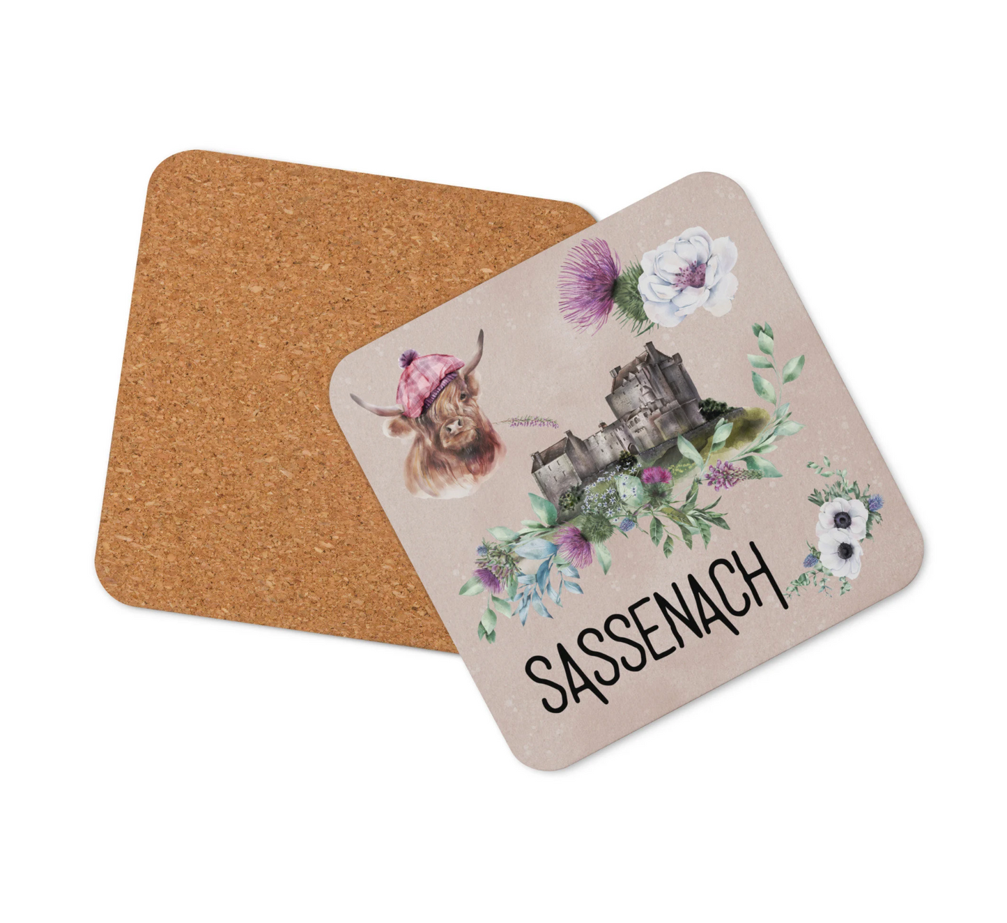 Sassenach Fan Gift, Outlander Cork-back Coaster, Outlander Gift Idea, Sassenach Coaster