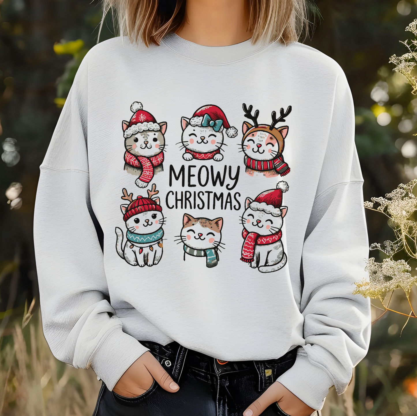 Meowy Christmas Sweatshirt, Cat Lover Gift, Christmas Cats Sweater, Christmas Cats Gift