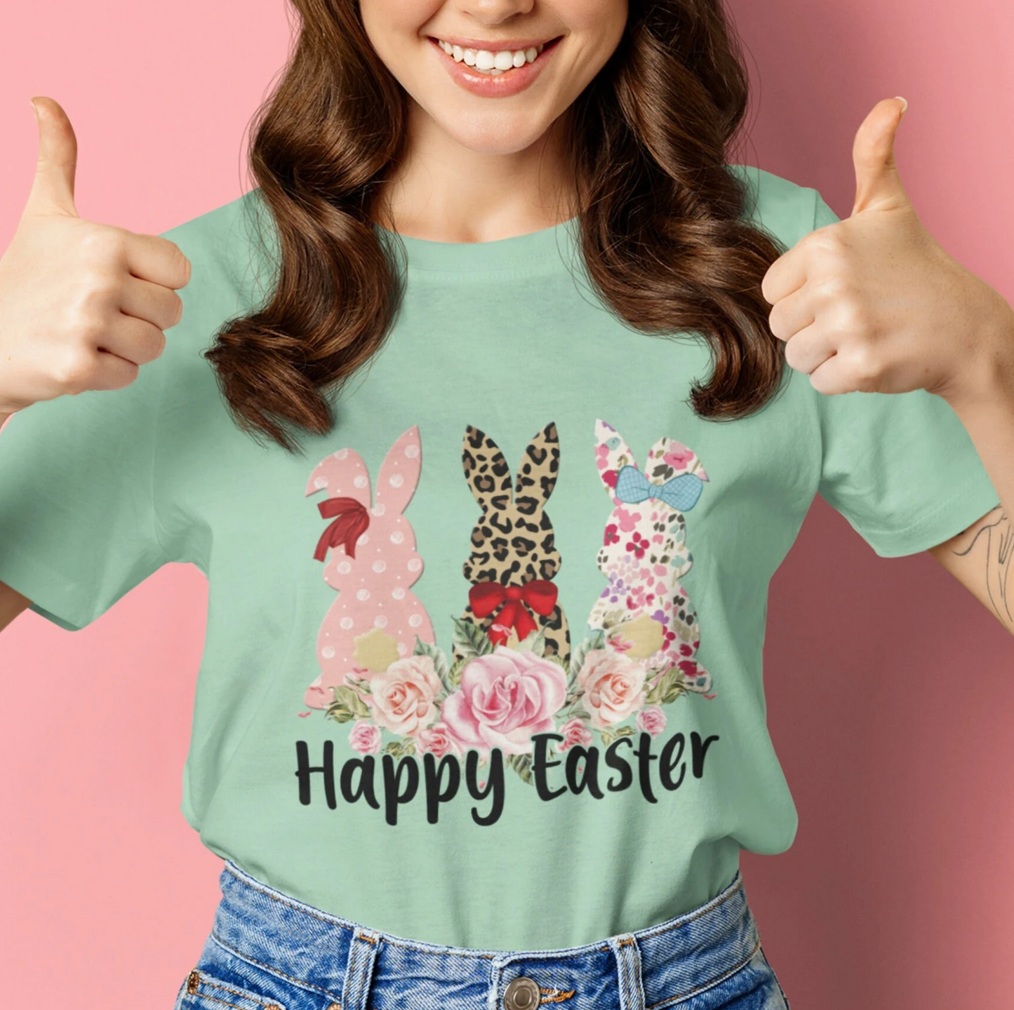 Easter Gifts, Happy Easter Shirt, Easter Tshirt, Boho Floral Bunnies Easter Tee, Spring Flower Rabbits, Bunny Shirt