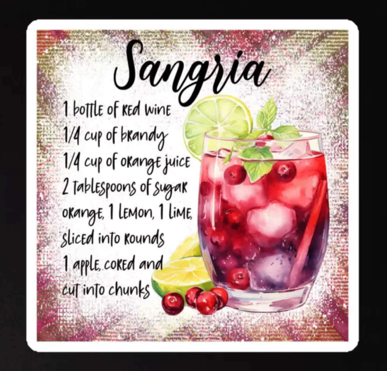 Sangria Recipe Magnet, Cocktail Lover Gift, Bar Decor, Fun Bar Gift, Sangria Magnet