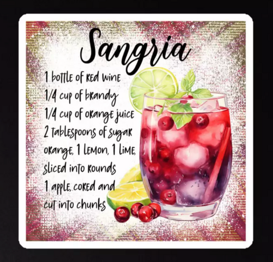 Sangria Recipe Magnet, Cocktail Lover Gift, Bar Decor, Fun Bar Gift, Sangria Magnet