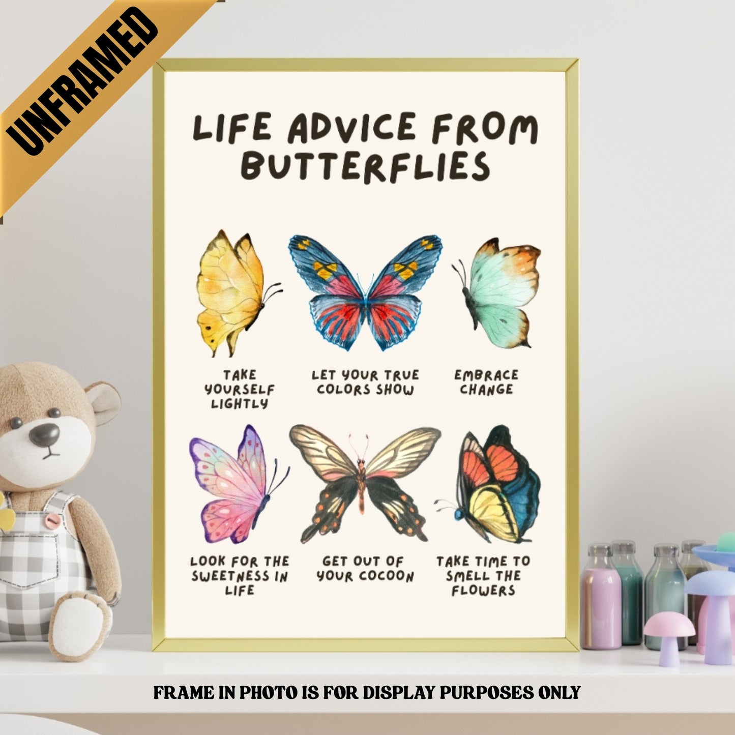 Life Advice from Butterflies Poster, Butterfly Wisdom Wall Art, Butterfly Lovers Gift, Butterflies Wisdom Home Decor UNFRAMED