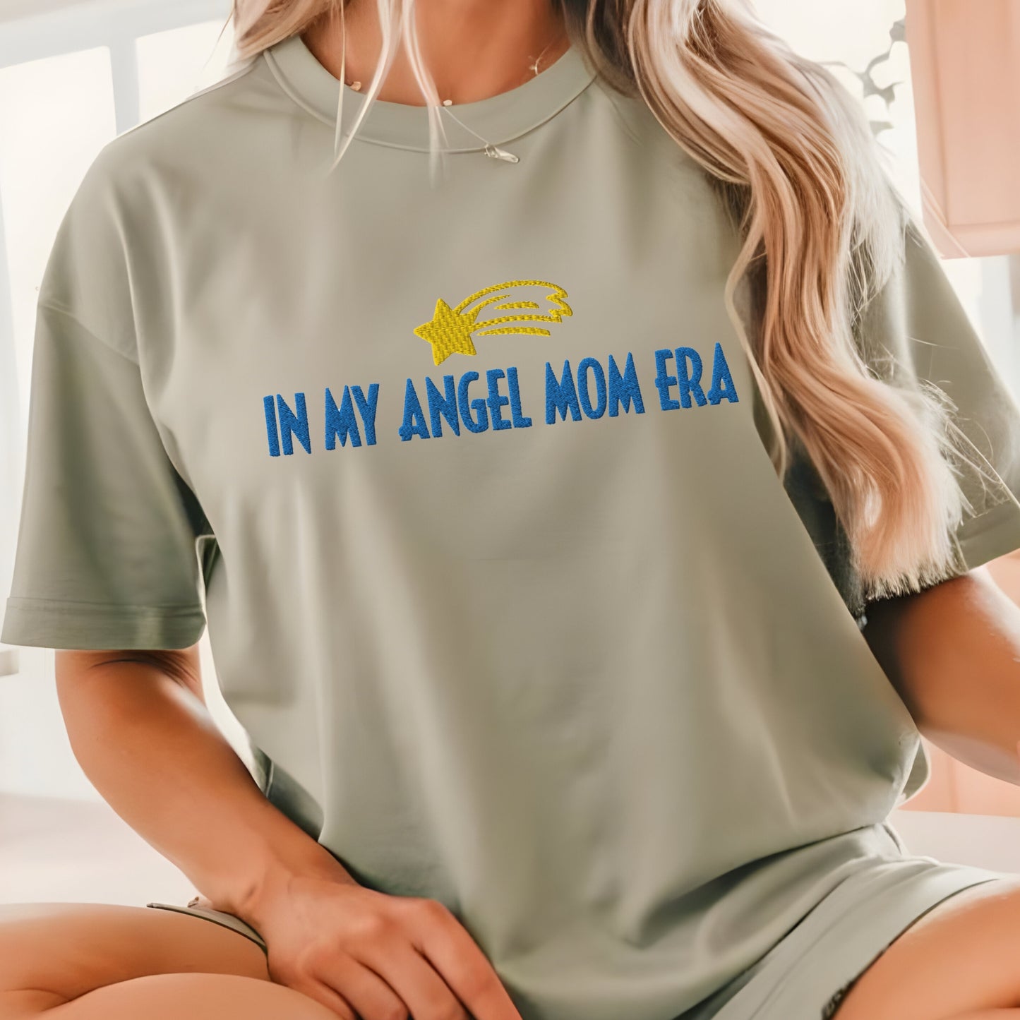 Comfort Colors Embroidered Angel Mom Era T-Shirt