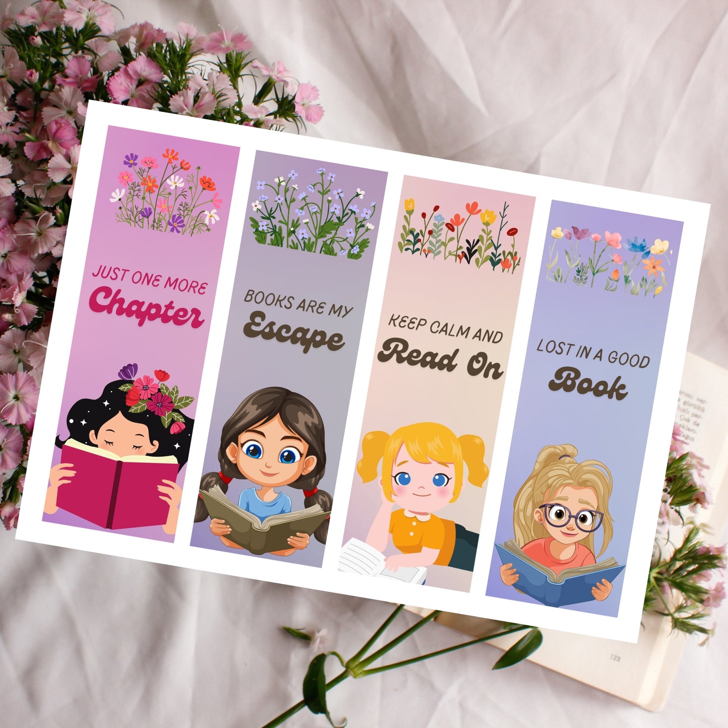 Printable Cute Girl Reading Quotes Bookmarks- DIGITAL DOWNLOAD