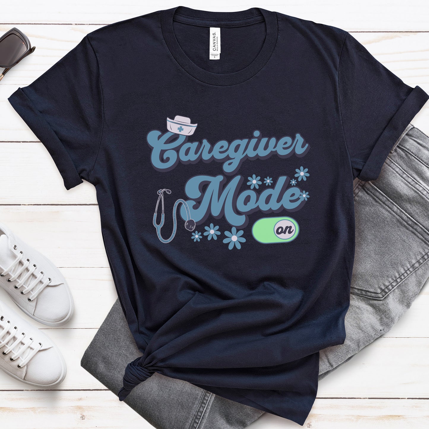 Caregiver Mode ON t-shirt, Caregiver Gift, Nurse Tee, Aide Gift, Helper Gift, Companion Shirt, Advocate Tee, Healthcare Worker shirt