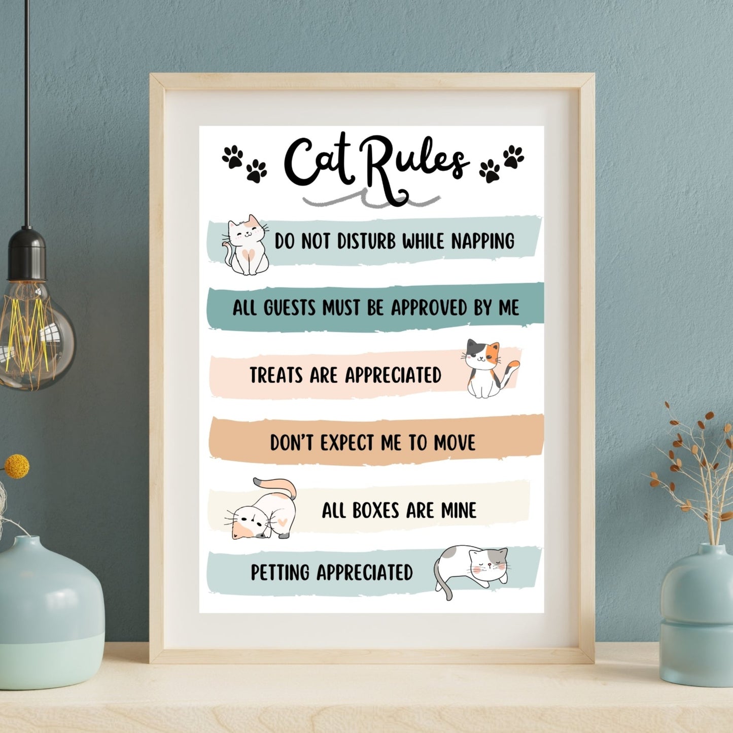 Cat Rules Poster Cat Lover Gift Cute Kitty Poster Gift for Cat Mom UNFRAMED