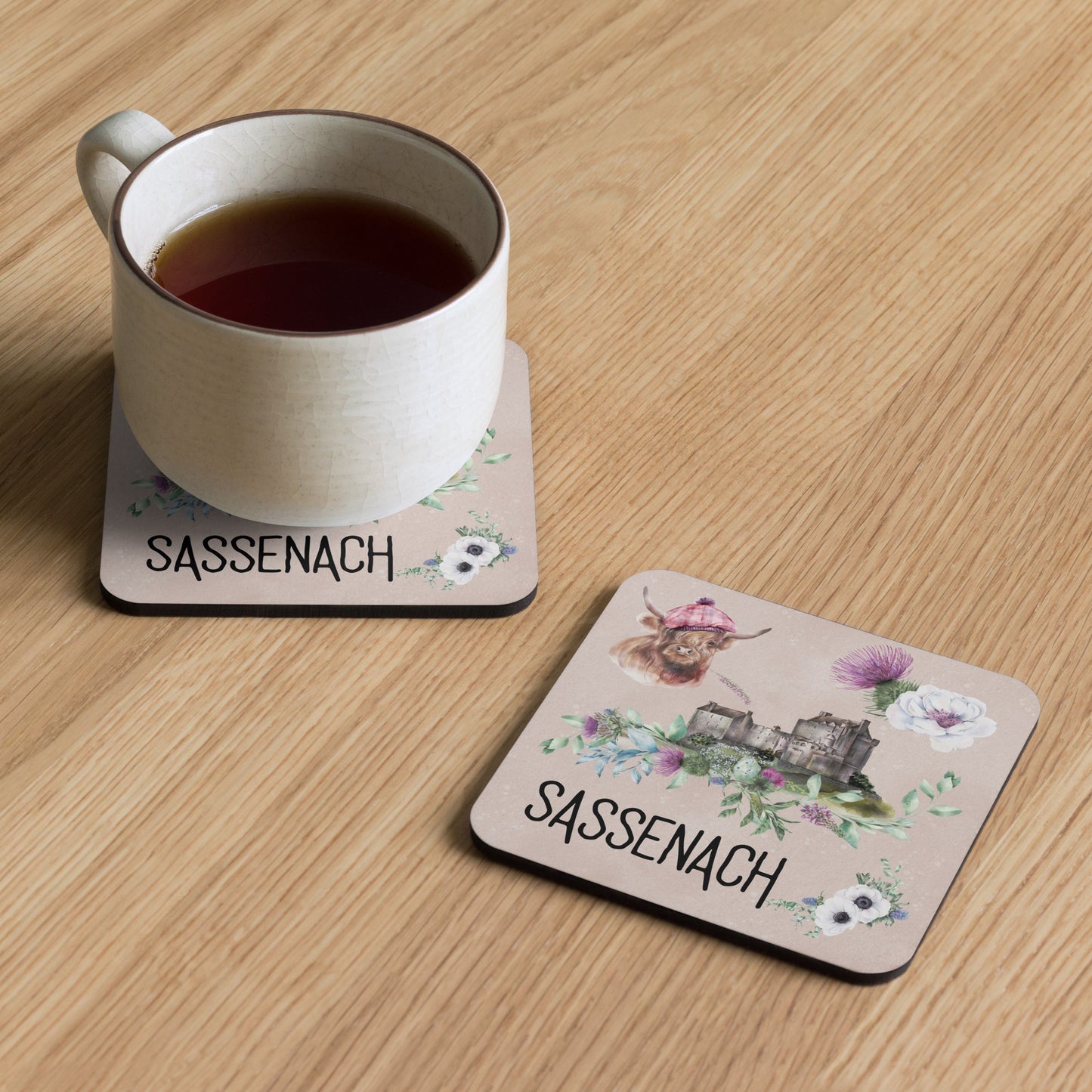 Sassenach Fan Gift, Outlander Cork-back Coaster, Outlander Gift Idea, Sassenach Coaster