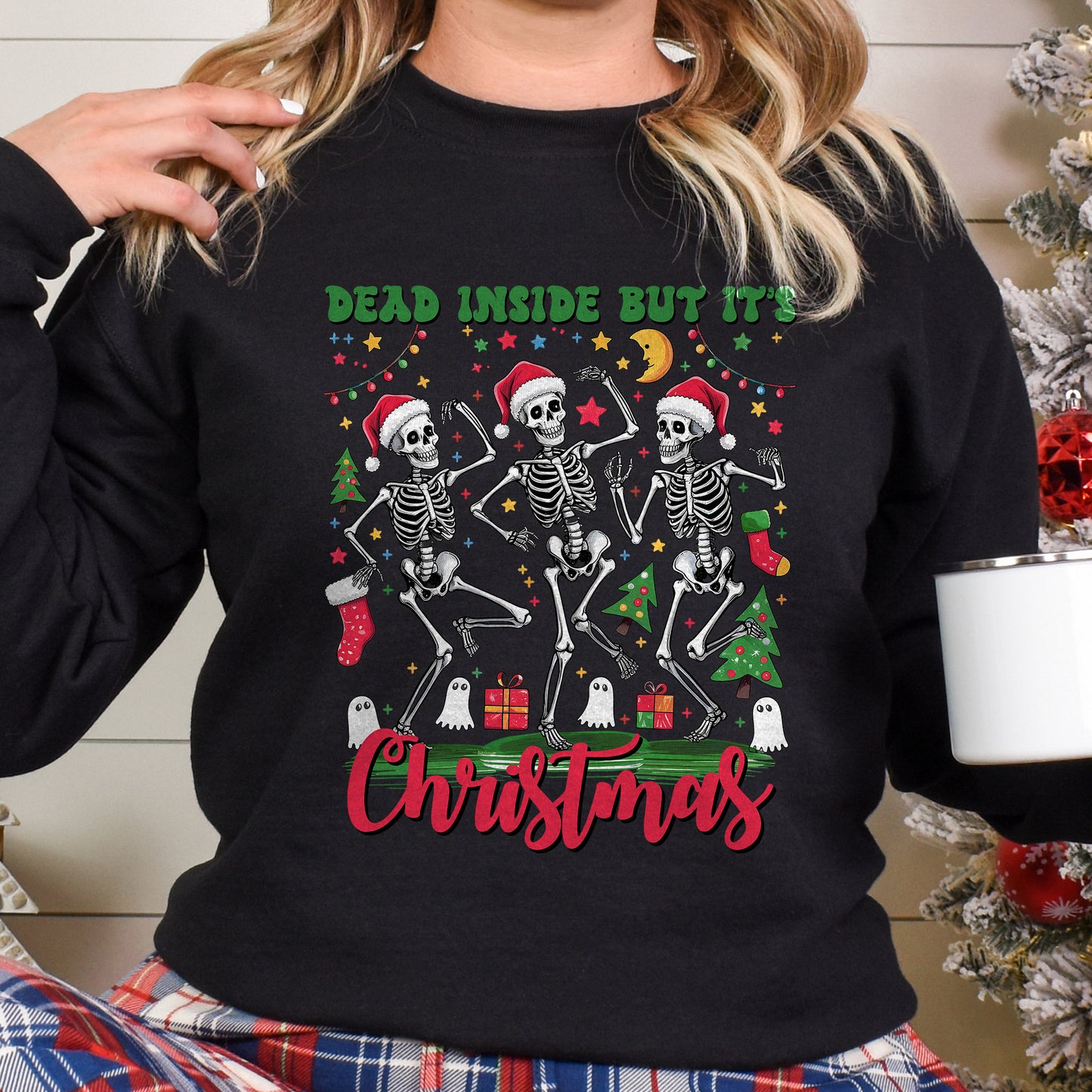 Dead Inside But It's Christmas Sweatshirt, Funny Christmas, Skeleton Shirt, Christmas Sweater