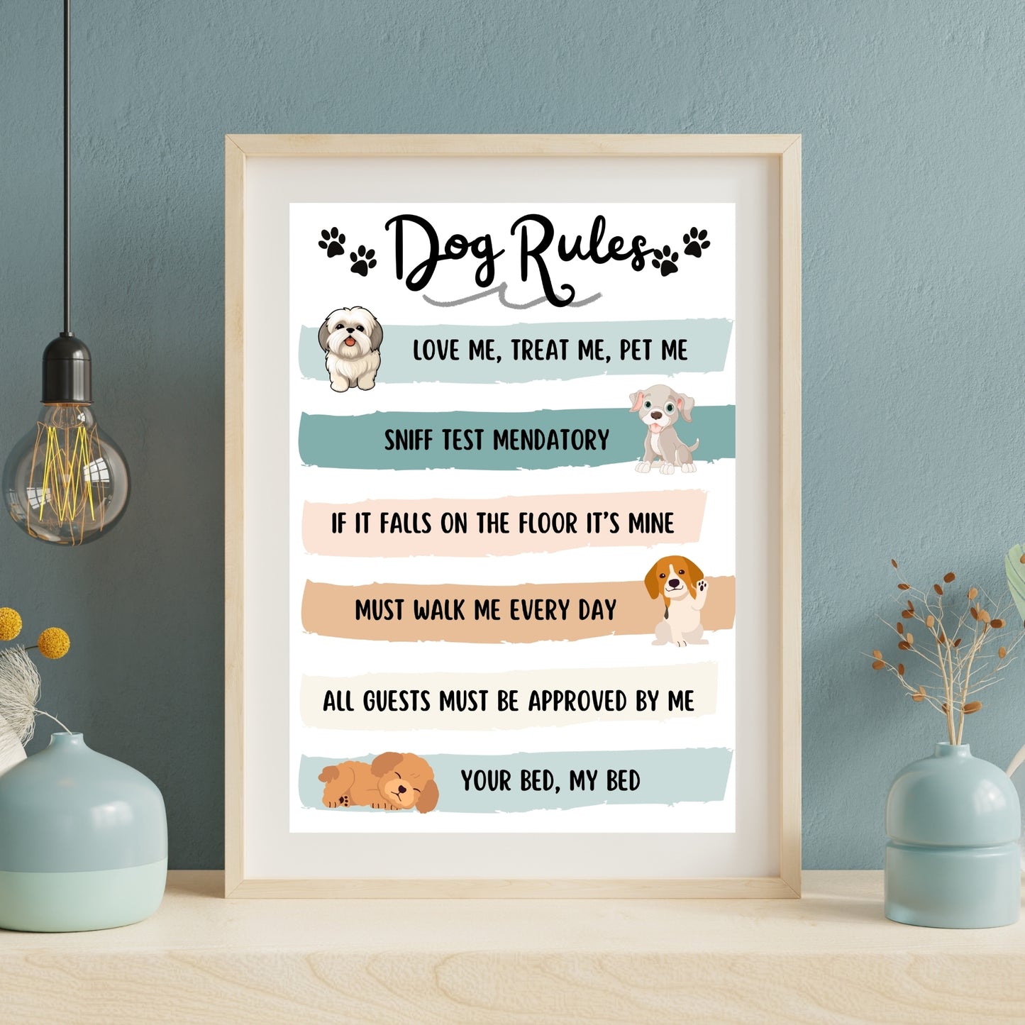 Dog Rules Poster Dog Lover Gift Cute Doggy Poster Gift for Dog Mom UNFRAMED