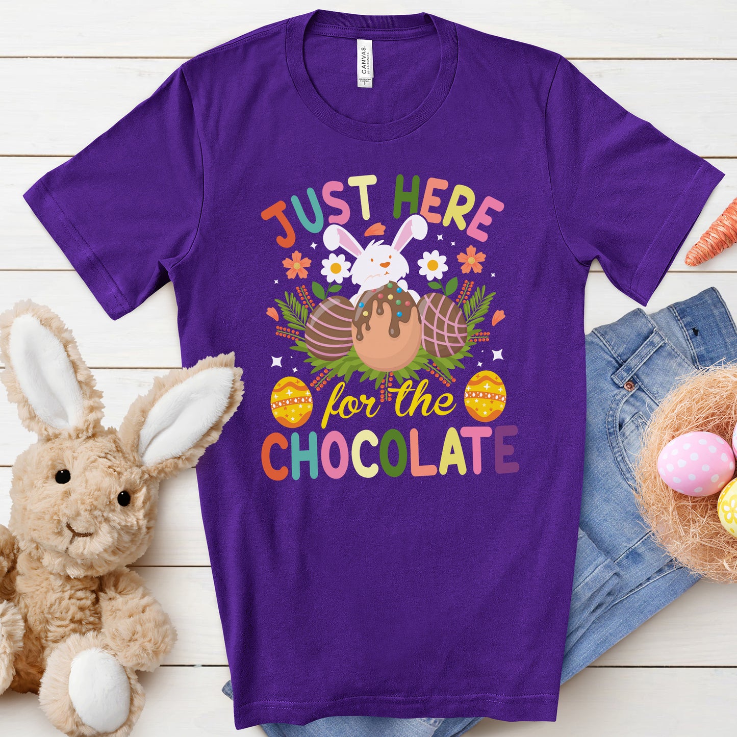 Easter Bunny t-shirt, Chocolate Lovers tee, Here for the Chocolate Shirt, Happy Easter 2025 Bunny Rabbit T-Shirt