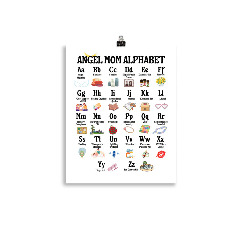 Angel Mom Alphabet Poster, Bereaved Mom Gift, Grieving Mom Gift, Sympathy Gift UNFRAMED