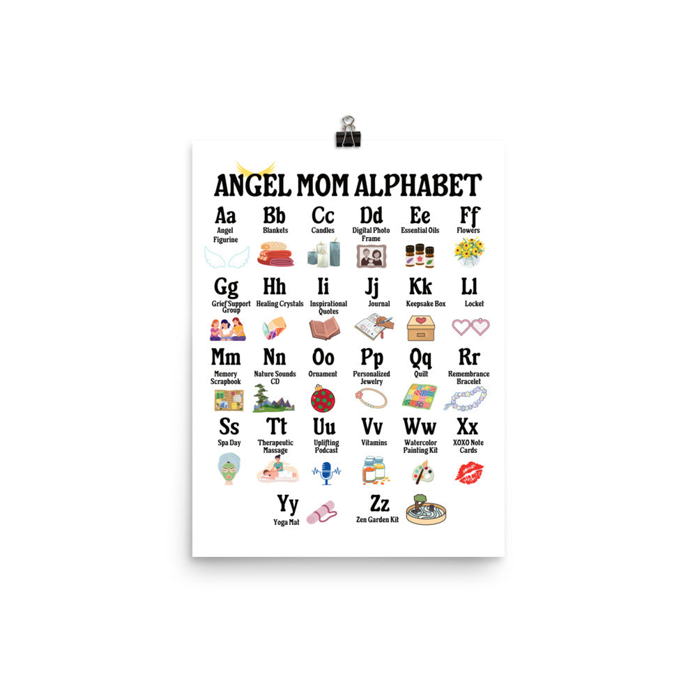 Angel Mom Alphabet Poster, Bereaved Mom Gift, Grieving Mom Gift, Sympathy Gift UNFRAMED