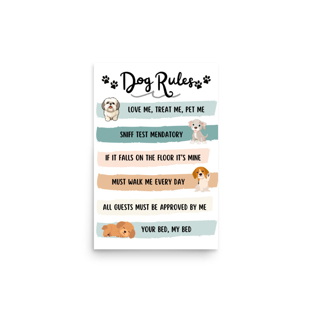 Dog Rules Poster Dog Lover Gift Cute Doggy Poster Gift for Dog Mom UNFRAMED