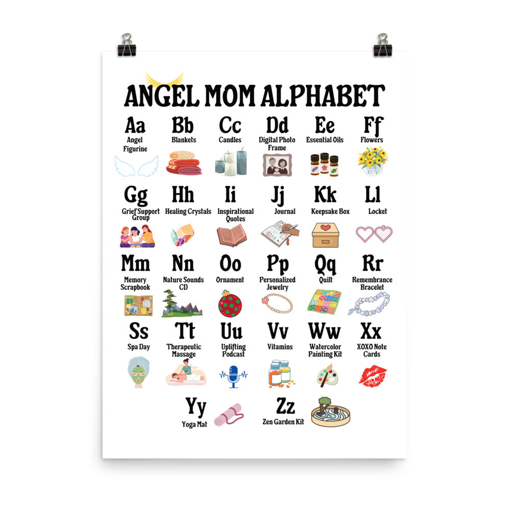 Angel Mom Alphabet Poster, Bereaved Mom Gift, Grieving Mom Gift, Sympathy Gift UNFRAMED