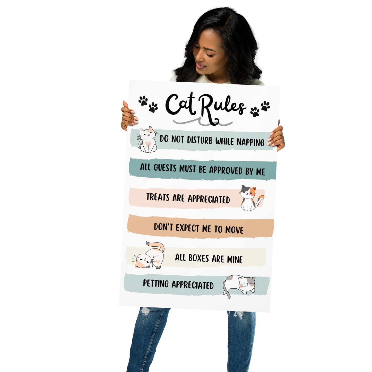 Cat Rules Poster Cat Lover Gift Cute Kitty Poster Gift for Cat Mom UNFRAMED