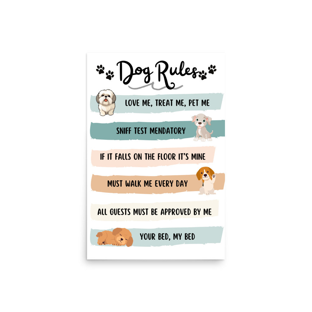 Dog Rules Poster Dog Lover Gift Cute Doggy Poster Gift for Dog Mom UNFRAMED