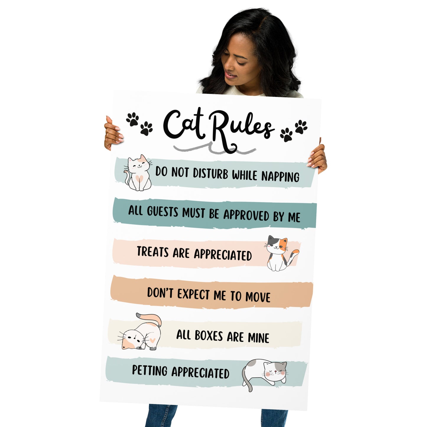 Cat Rules Poster Cat Lover Gift Cute Kitty Poster Gift for Cat Mom UNFRAMED