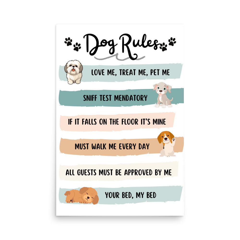 Dog Rules Poster Dog Lover Gift Cute Doggy Poster Gift for Dog Mom UNFRAMED