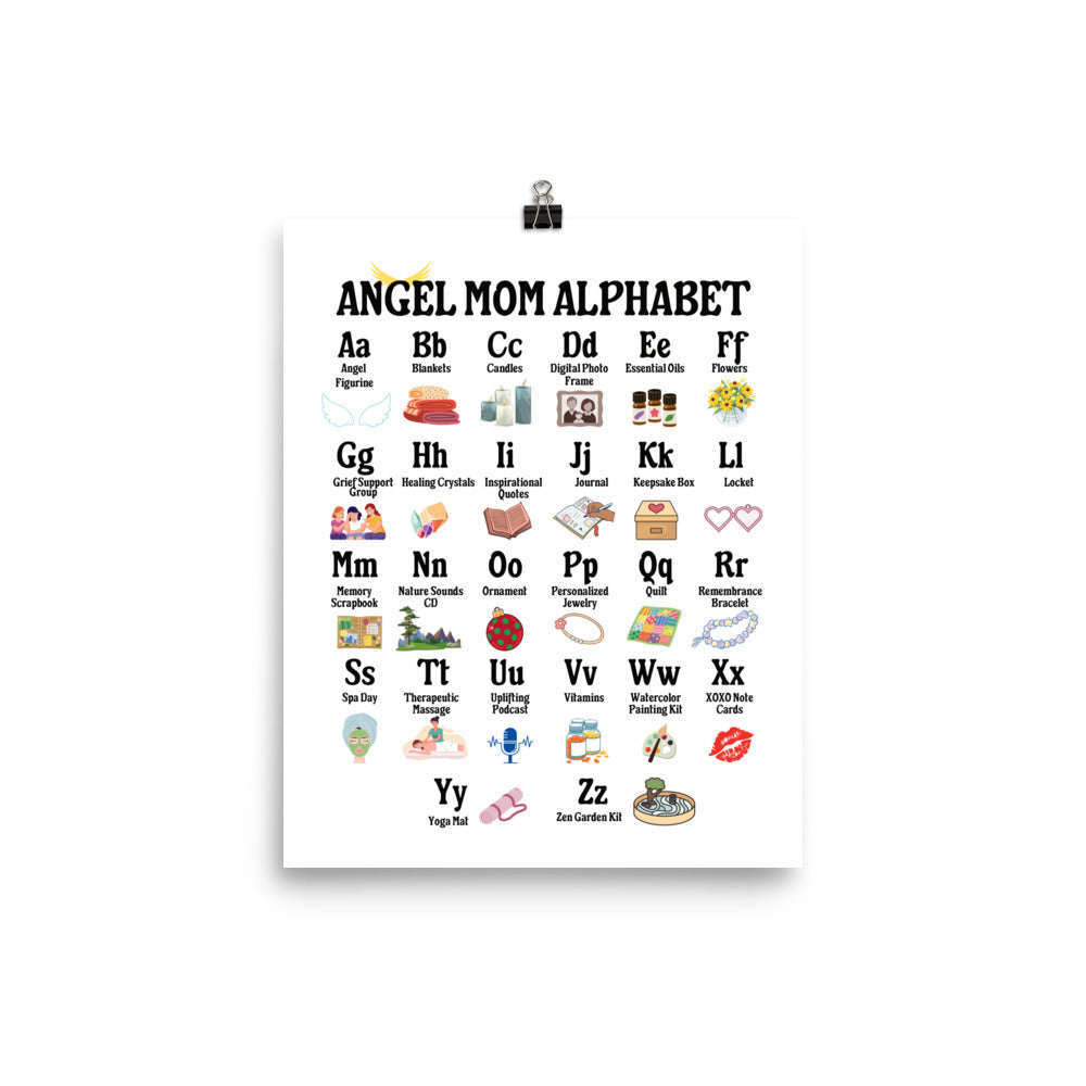 Angel Mom Alphabet Poster, Bereaved Mom Gift, Grieving Mom Gift, Sympathy Gift UNFRAMED