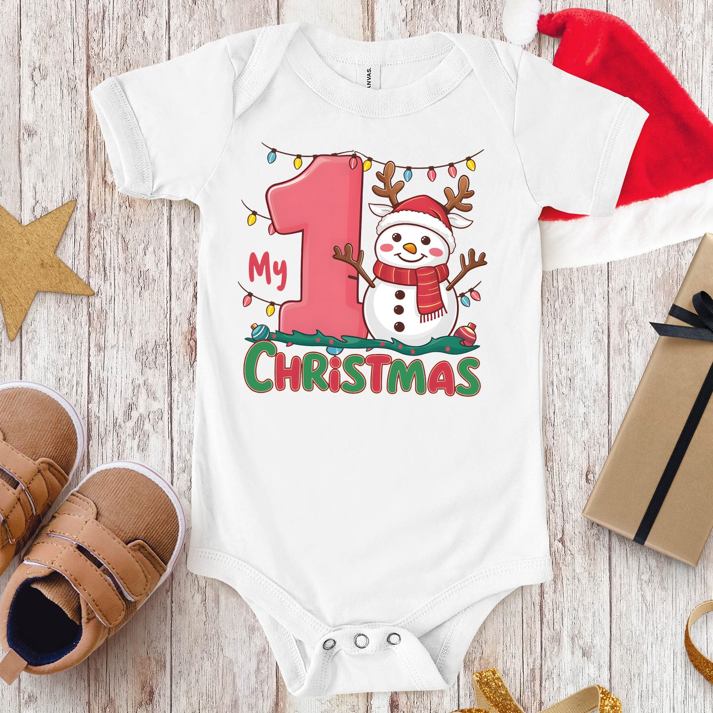 My Baby’s 1st Christmas Onesie with Cute Snowman