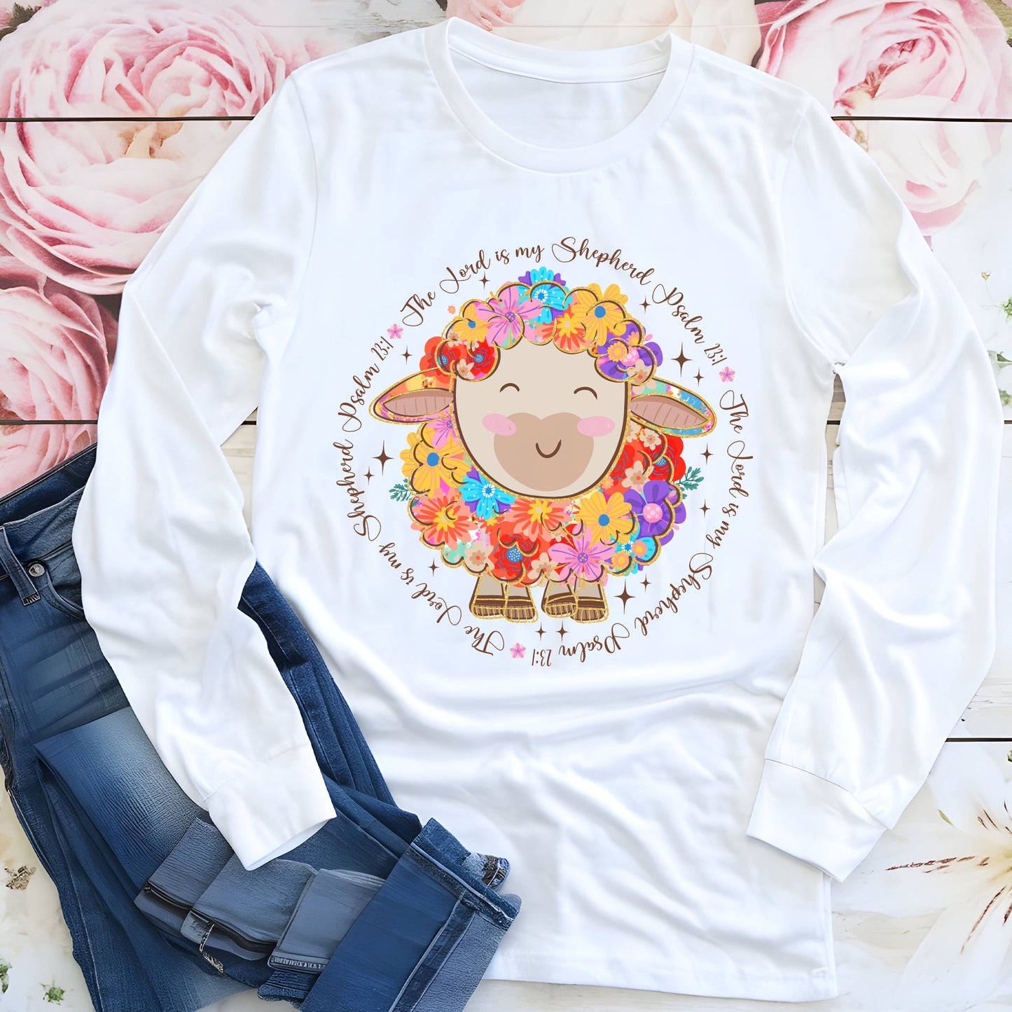 Easter Long Sleeve Tee, The Lord is my Shepherd Psalm 23 Shirt, Bible Verse Shirt, Easter Gift