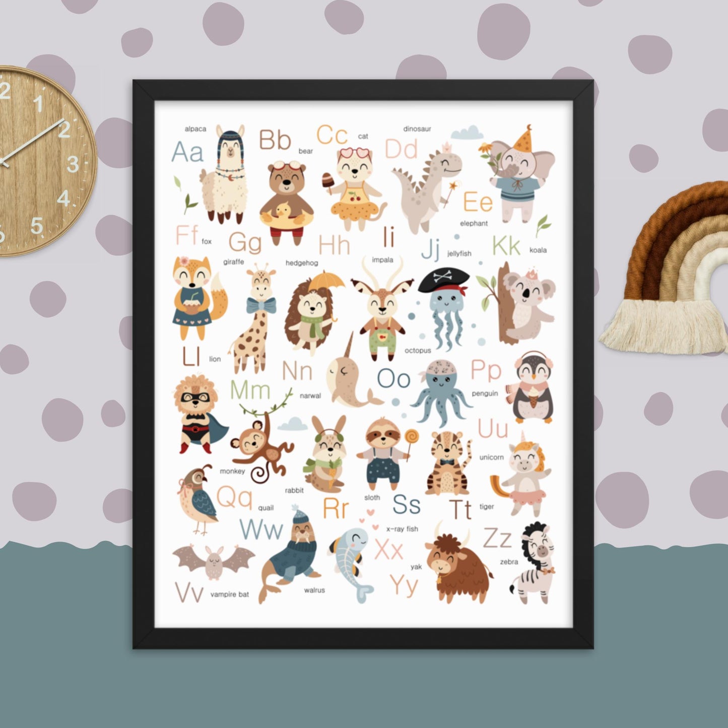 Framed Nursery Wall Art,  Baby Shower Gift, ABCs Poster