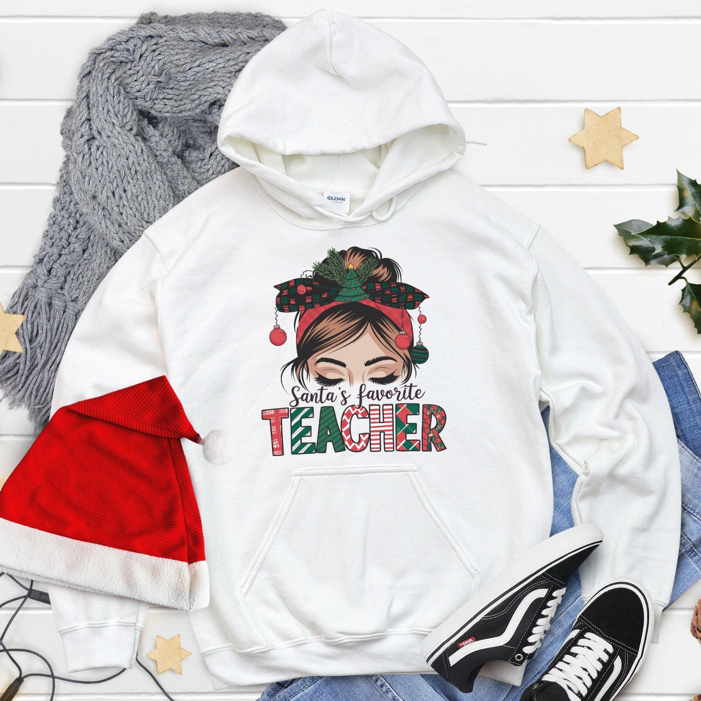 Santa's Favorite Teacher Hoodie, Teacher Christmas Sweater, Teacher Christmas Gift, Teacher Gift