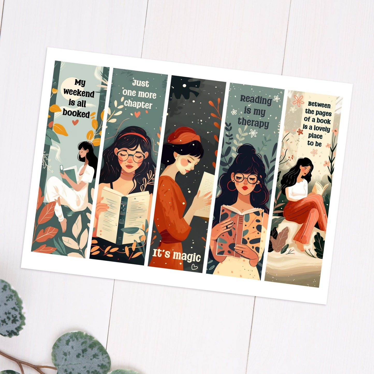 Printable Woman Reading Bookmarks- DIGITAL DOWNLOAD