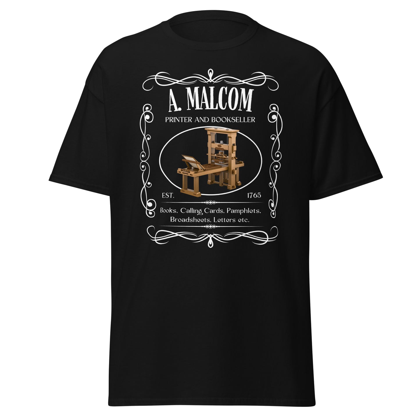 A. Malcolm Printer and Bookseller, Sassenach Tshirt, Outlander Inspired Merch, Jamie Fraser Shirt