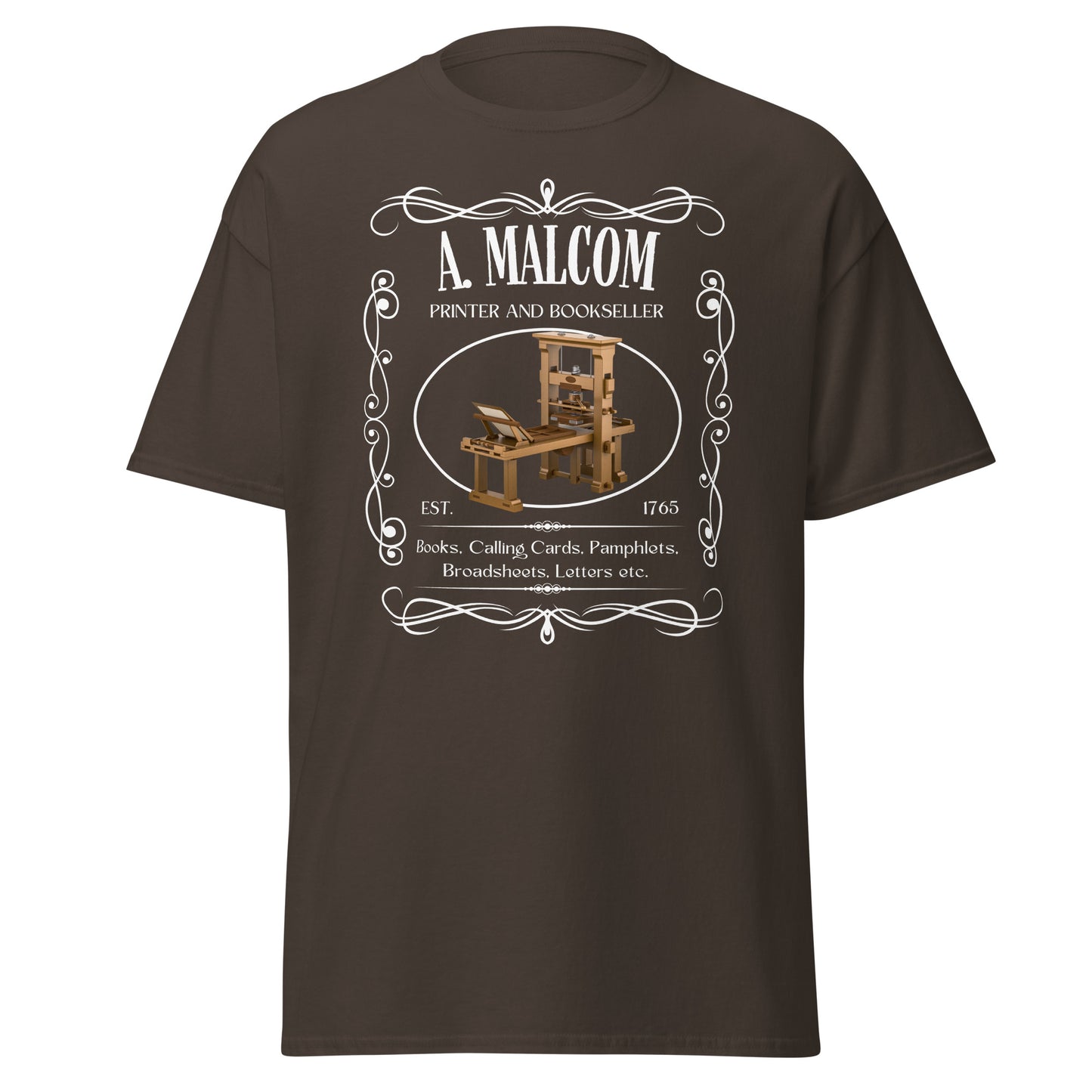 A. Malcolm Printer and Bookseller, Sassenach Tshirt, Outlander Inspired Merch, Jamie Fraser Shirt