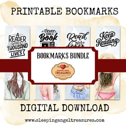 Printable Watercolor Woman With Reading Quotes Bookmarks- DIGITAL DOWNLOAD