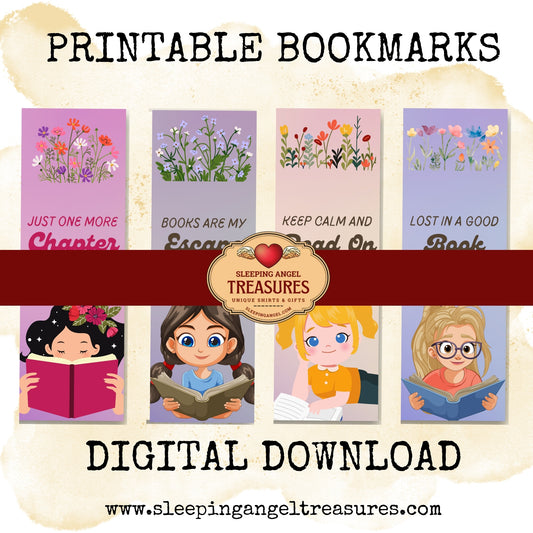 Printable Cute Girl Reading Quotes Bookmarks- DIGITAL DOWNLOAD