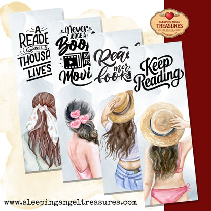 Printable Watercolor Woman With Reading Quotes Bookmarks- DIGITAL DOWNLOAD