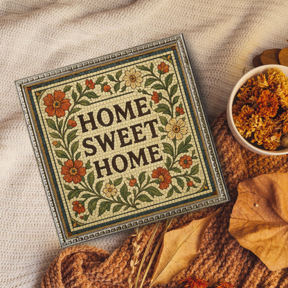 Home Sweet Home Mosaic Vintage Tile Style Floral Poster (unframed)