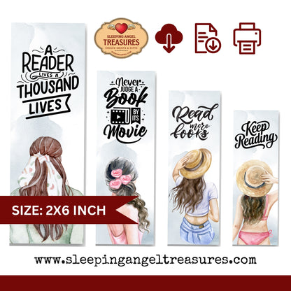 Printable Watercolor Woman With Reading Quotes Bookmarks- DIGITAL DOWNLOAD