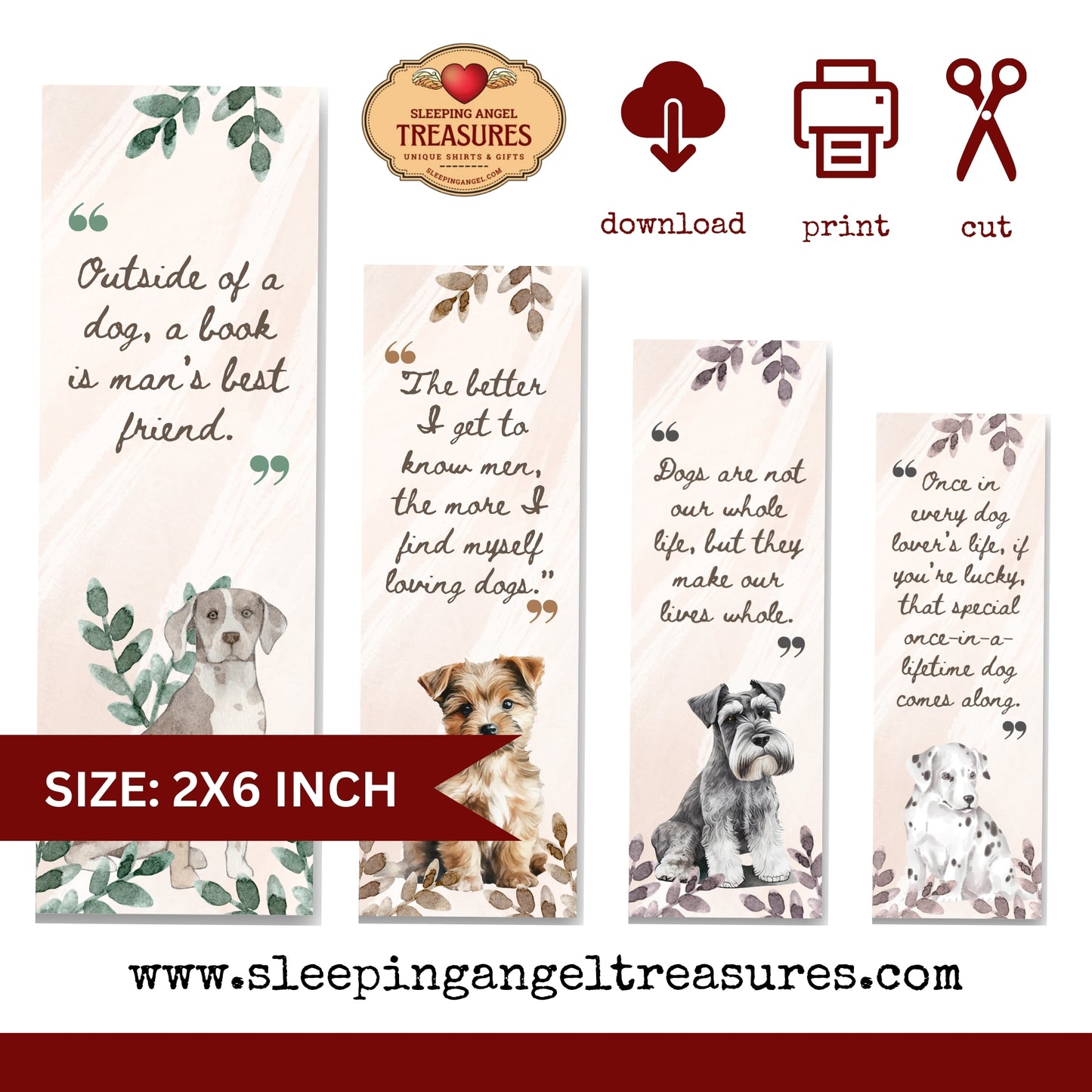 Printable Cute Dog Quotes Bookmarks- DIGITAL DOWNLOAD
