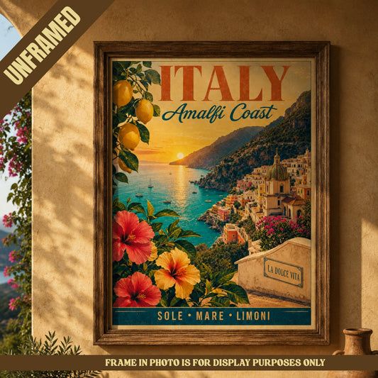 Vintage Amalfi Coast Italy Travel Poster (unframed)