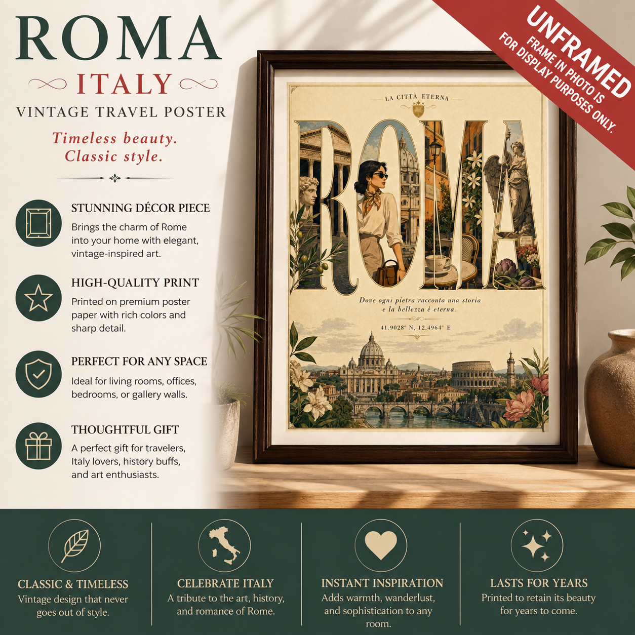 Roma Italy Vintage Travel Poster (unframed)