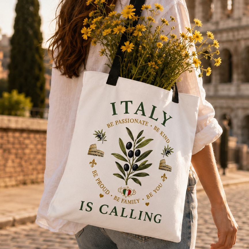 Italy Is Calling Italian Heritage Canvas Tote Bag