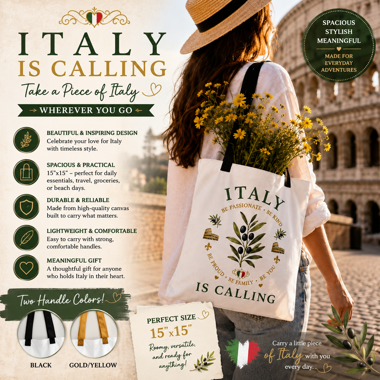 Italy Is Calling Italian Heritage Canvas Tote Bag
