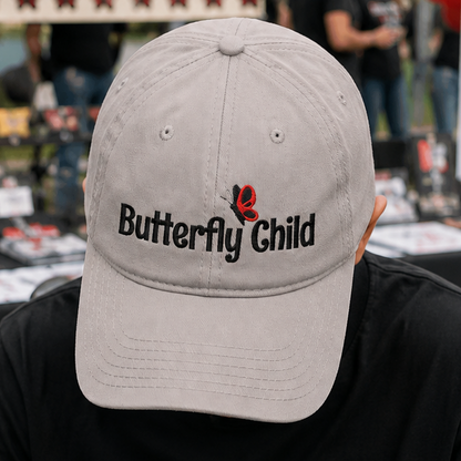 Embroidered Butterfly Child Garment Washed Baseball Cap