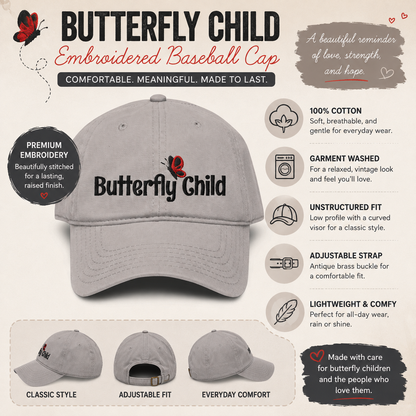 Embroidered Butterfly Child Garment Washed Baseball Cap