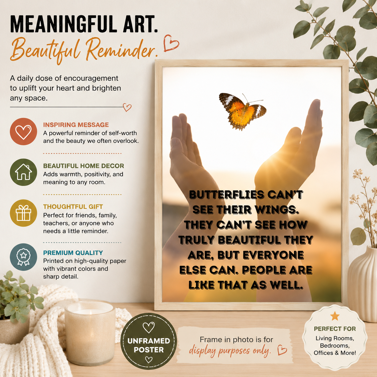 Butterflies Quote Poster, Butterfly Print, Gift For Her, Motivational Quote Wall Art, Romantic Decor Art Print UNFRAMED