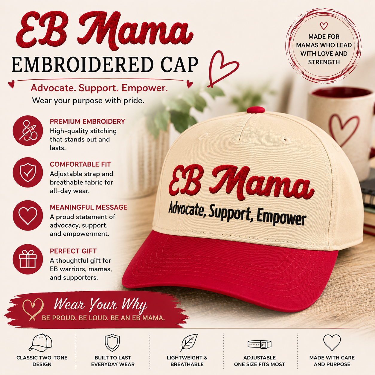 Embroidered EB Mama Epidermolysis Bullosa Awareness Cap